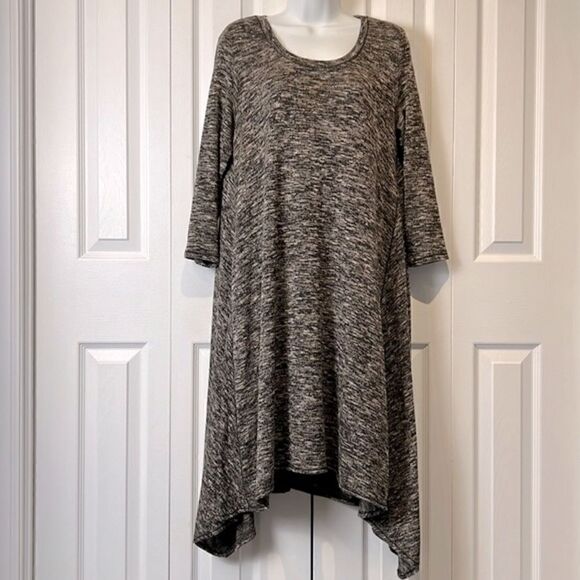 Max Studio Black/Grey/White Heathered Asymmetrical Swing Dress Size M - Picture 1 of 13